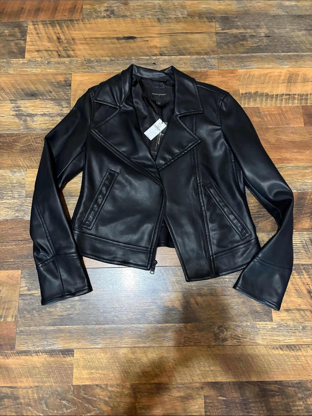 Banana Republic Faux Leather Black Moto Jacket - Womens Small NWT